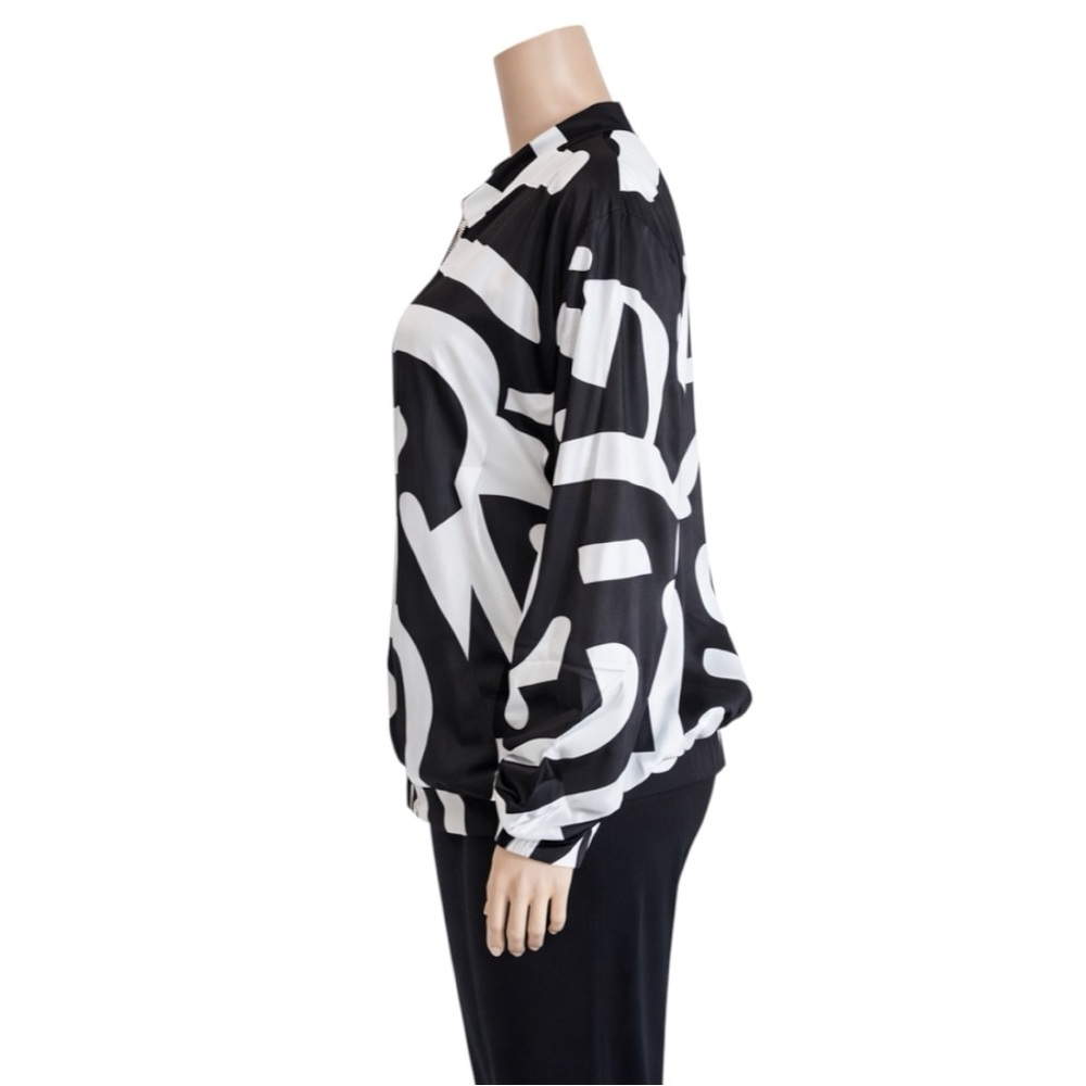 New Black & White Abstract Print Zip-Up Bomber Jacket - Picture 7 of 16